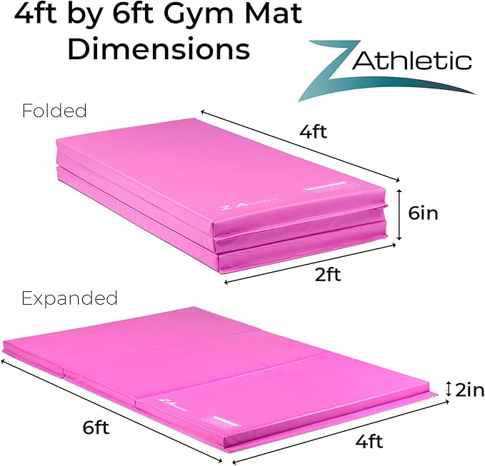 Z Athletic Folding Mat for Gymnastics, Tumbling, Cheerleading, and More, 4 Ft x 6 Ft x 2 In