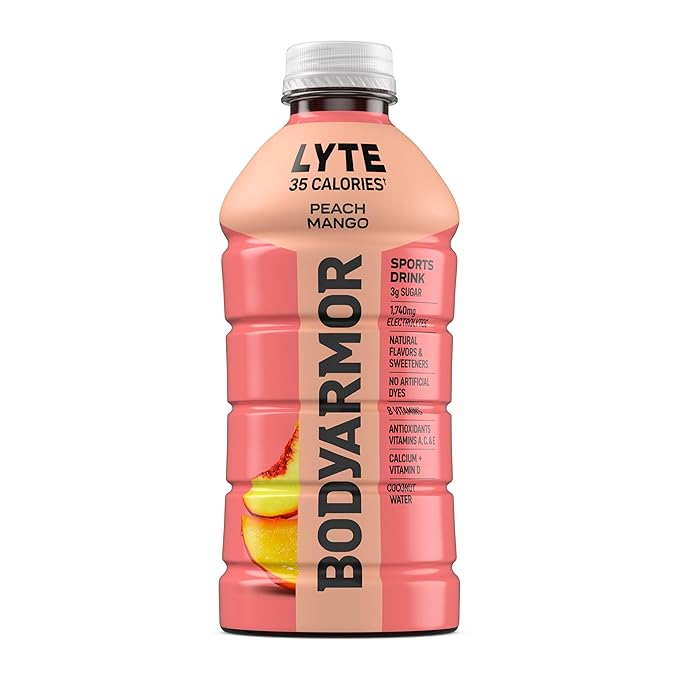 BODYARMOR LYTE Sports Drink Low-Calorie Sports Beverage, Peach Mango, Coconut Water Hydration, Potassium-Packed Electrolytes, Perfect For Athletes, 28 Fl Oz (Pack of 15)