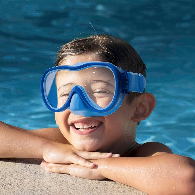 Kids Swim Goggles with Nose Cover, Anti-Leak Swim Mask with Elastic Fabric Strap, UV Protection Swimming Goggles for Kids