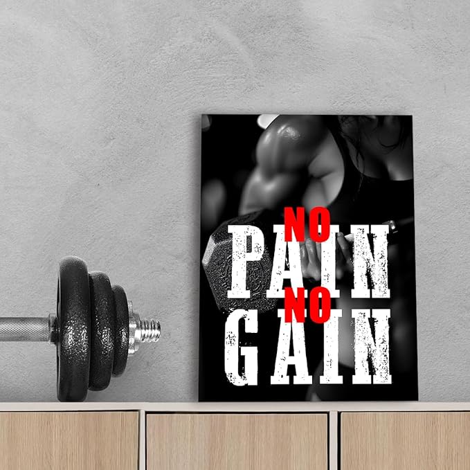 OTINGQD Inspirational Gym Wall Decor,Fitness Quotes Wall Art,No Pain No Gain Canvas Wall Decor for Home Gym