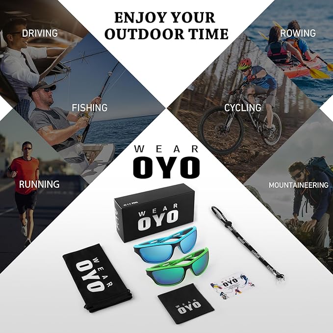 Polarized Sports Sunglasses for Men Women,Fishing Driving Rectangular Goggles UV400 Protection