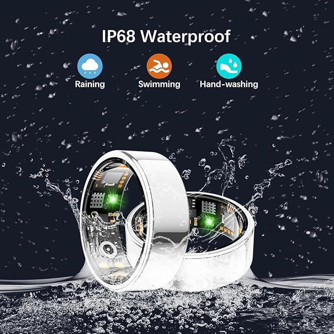 Health Tracker Ring, Smart Health Ring for Women Men with Heart Rate, Blood Oxygen, Sleep Monitor, Steps,Calories, No Subscription Fee, IP68 Waterproof Smart Ring for iPhone & Android (Silver, 13#)
