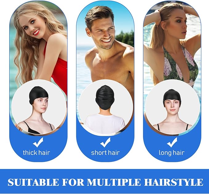 Syhood 6 Pieces Unisex Adult Silicone Swim Cap Waterproof Swimming Hat Non Slip Pool Hat Elastic Silicone Cap for Long and Short Hair