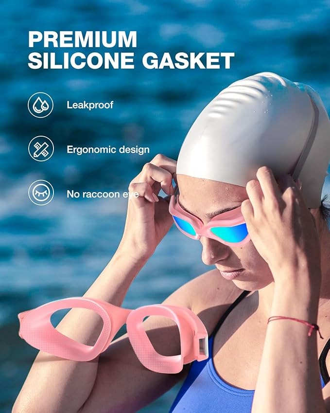 ZIONOR G1 Lite Swim Goggles with Swim Cap Comfortable Anti-fog Swimming Goggles Cap Set for Adult Men Women