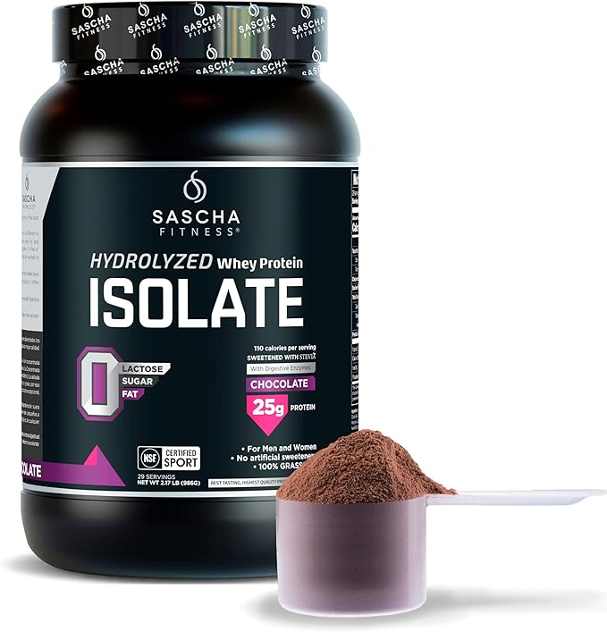 SASCHA FITNESS Hydrolyzed Whey Protein Isolate,100% Grass-Fed (2 Pound,Chocolate)