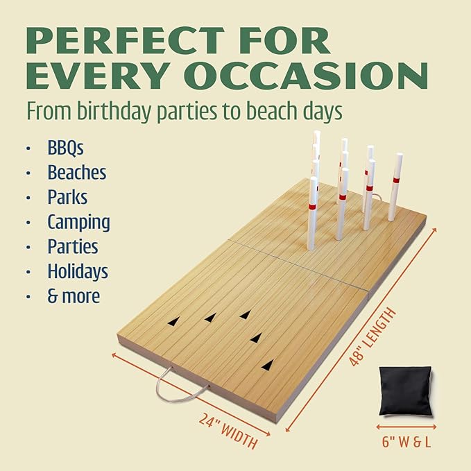 Driveway Games Bean Bag Toss Lawn Bowling Set for Adults & Kids - Indoor Outdoor Backyard Lawn Game - Includes 1 Board, 10 Magnetic Pins, 3 Bean Bags and Carrying Case