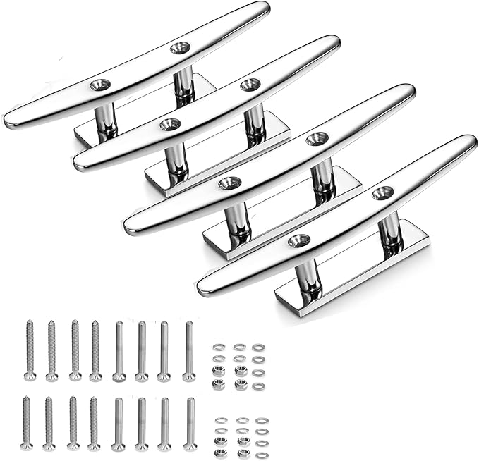 Boat Cleat 5 Inch Open Base 4 Pcs, Small Dock Cleat, Heavy Duty 316 Stainless Steel, Curtain Tie, Hook, Include Installation Screws