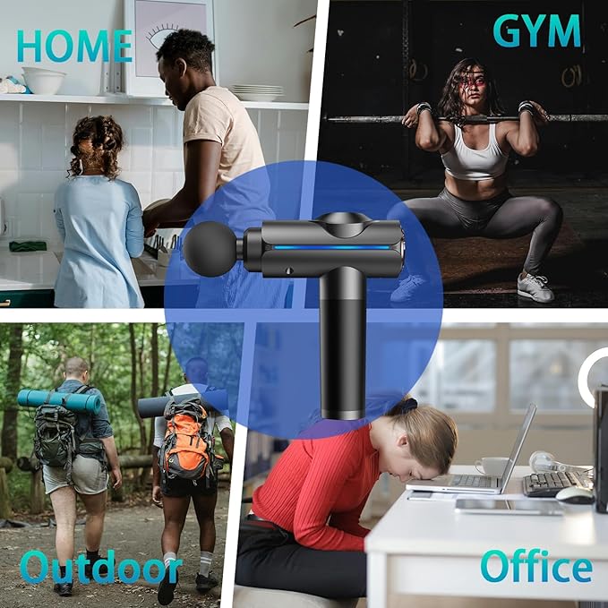 Massage Gun, Deep Tissue Massage Gun for Pain Relief, Quiet Electric Percussion Massager, Handheld Electric Muscle Massager with Carry Case 20 Speeds & LED Screen, Gift for Women/Men. Grey