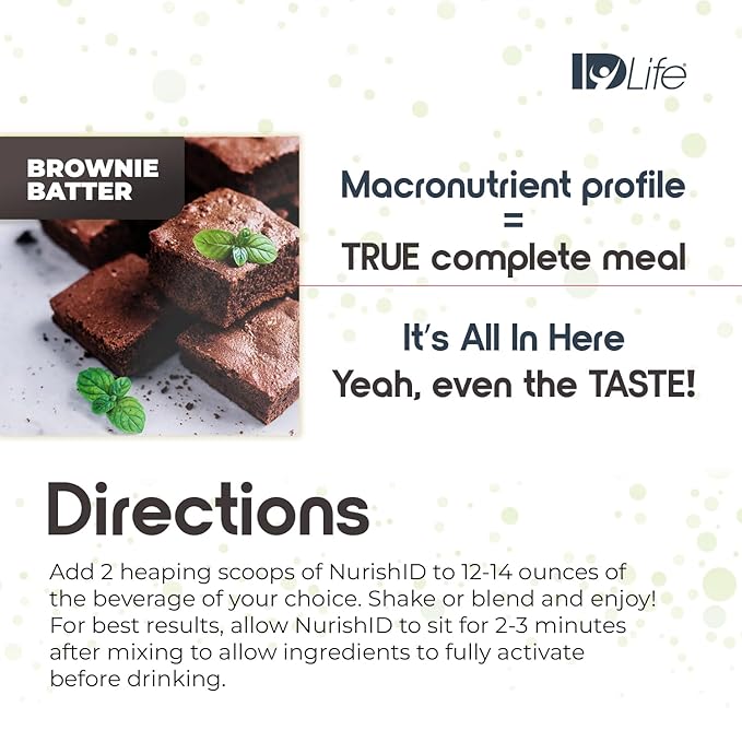 IDLife Brownie Batter NurishID Meal Replacement Shake - with Slow-Digesting Carbs, Superfoods, Vegetable Blend and Adaptogenic Mushrooms - 15 Servings