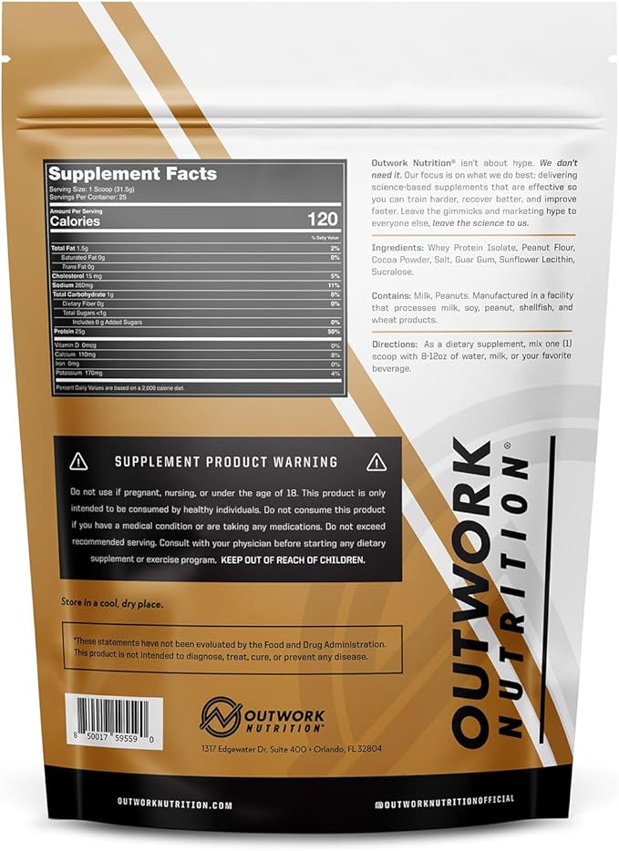 Outwork Nutrition Whey Isolate Protein Powder - Accelerates Muscle Building & Recovery - Low Lactose, Gluten-Free - Post Workout Supplement - Enhanced Protein Synthesis, Peanut Butter, 1.8lbs