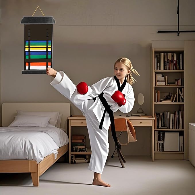 Karate Belt Display Rack - Holds Up to 12 Belts, Taekwondo & BJJ Belt Display Holder for Martial Arts, No Assembly Required, Martial Arts Belt Display for Teenagers & Adults