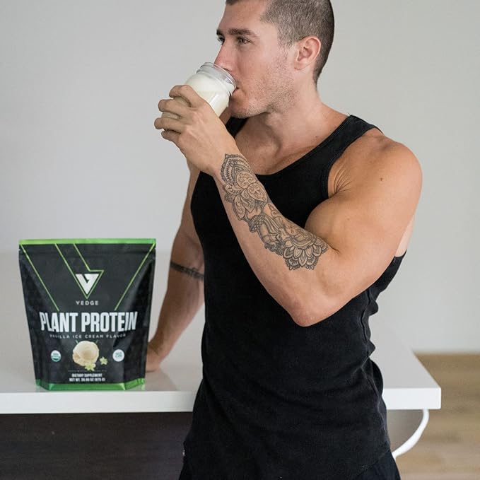 vedge Vegan Protein Powder - Plant Protein Powder with Pea, Pumpkin & Sunflower - USDA Organic, Amino Acids, Dairy Free, Gluten Free, Soy Free, Keto, Non GMO, Smooth Texture - Vanilla - 20 Servings