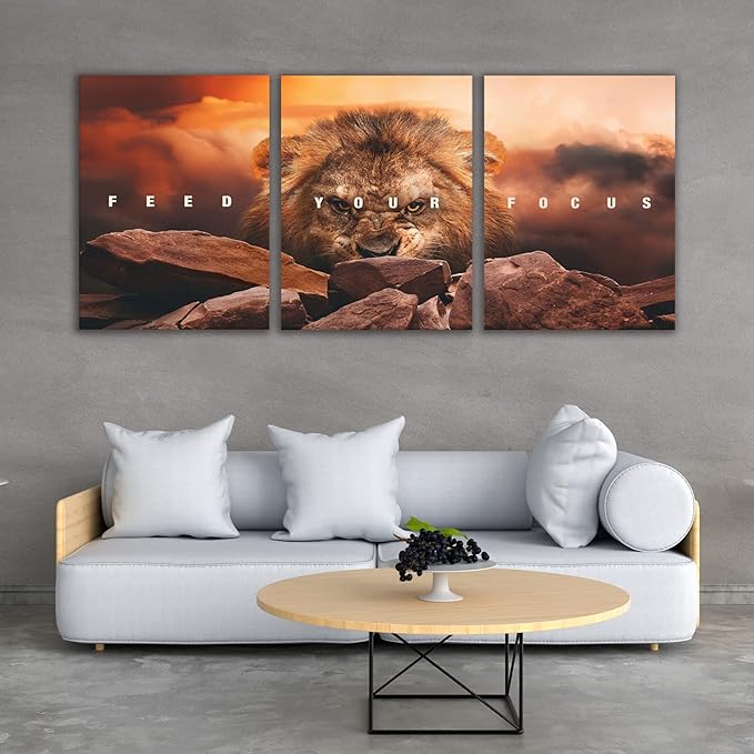 Motivational Wall Art Inspirational Wall Art 3 Pieces Canvas Poster Wall Painting Lion Artwork for Living Room Bedroom Home Decor Prints Pictures Office Wall Decor Framed Ready to Hang 36''Wx 16''H
