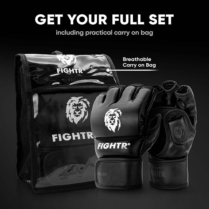 FIGHTR® Pro MMA Gloves for Grappling Sparring Training, Kickboxing Martial Arts Muay Thai Punching Bag Mitt Training Boxing for Men and Women | incl. Carrying Bag