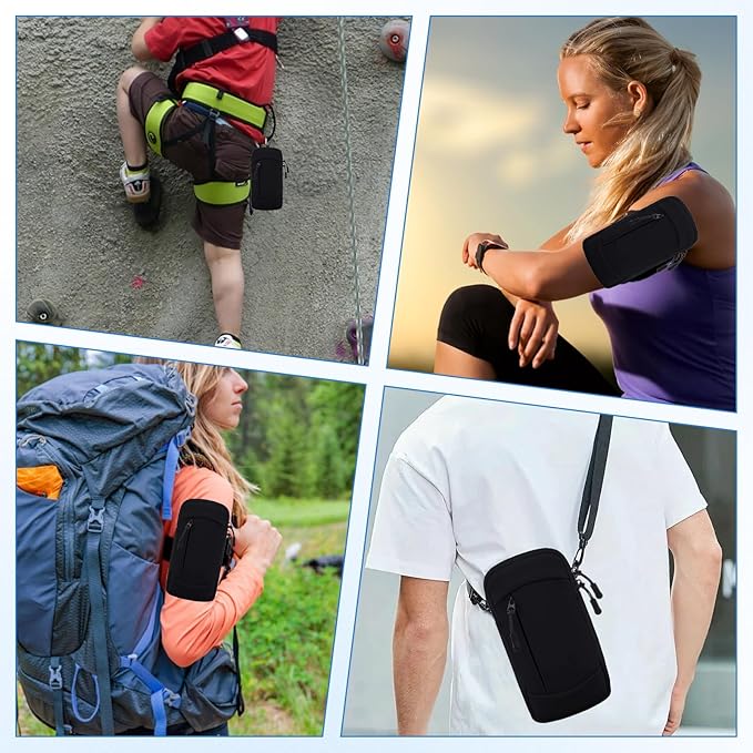 Cell Phone Crossbody Bag with Arm Band, Waterproof Phone Holder Pouch Fits iPhone & Android up to 7'', Small Sling Shoulder Purse for Running, Hiking, Travel, Workout (Grey)