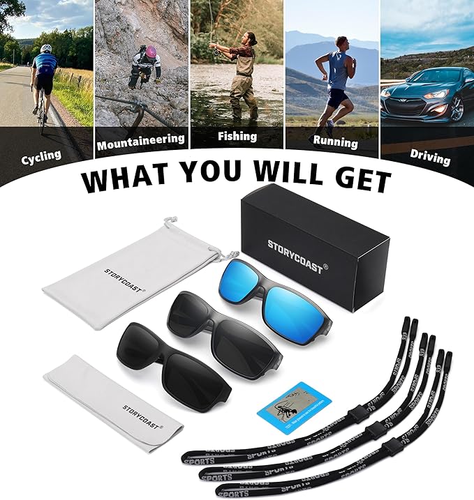 STORYCOAST Polarized Sports Sunglasses for Men Women Unbreakable Frame Cycling Fishing Driving