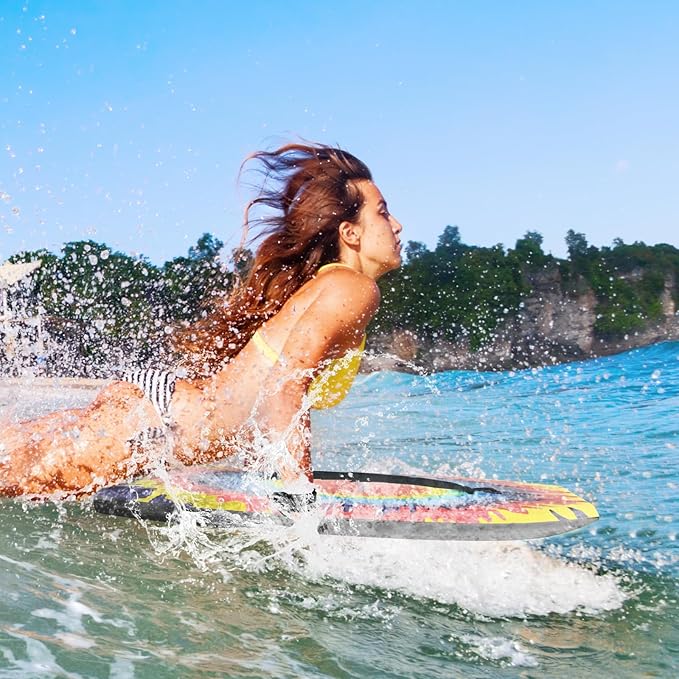 Goplus 41''/37''/33'' Lightweight Body Board for Beach, Surf Board with EPS Core, XPE Deck, HDPE Slick Bottom, Wrist Leash, Bodyboard for Kids Adults Surfing