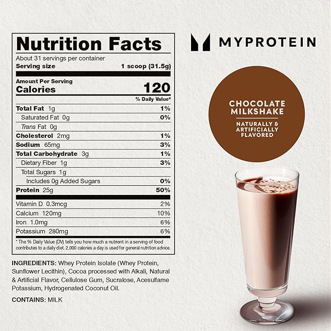 Myprotein Impact Whey Protein Isolate, 2.2 Lbs (31 Servings) Chocolate Milkshake, 25g Protein, 3.5g Glutamine & 6g BCAA Per Serving, Shake for Muscle Strength & Recovery