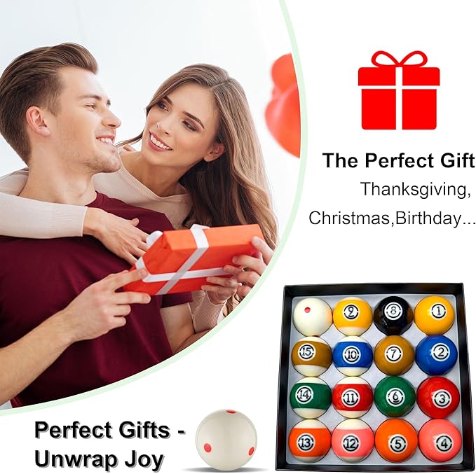 Billiard Balls Set 2-1/4" Regulation Size Pool Table Balls for Replacement (16 Resin Balls)