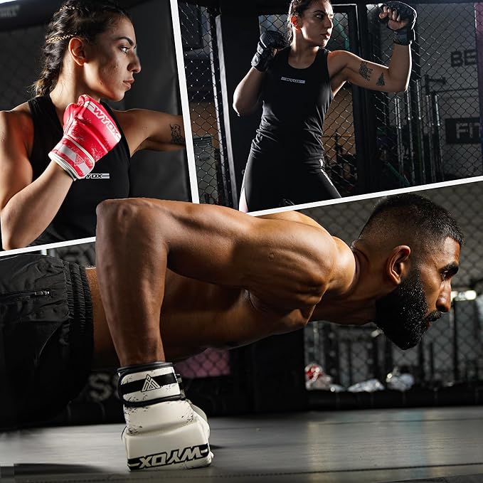 WYOX MMA Gloves for Men & Women β Grappling & Sparring Boxing Gloves with Open Palm Design, Padded Fingerless Training Gloves for Kickboxing, Muay Thai, Youth & Heavy Bag Workouts