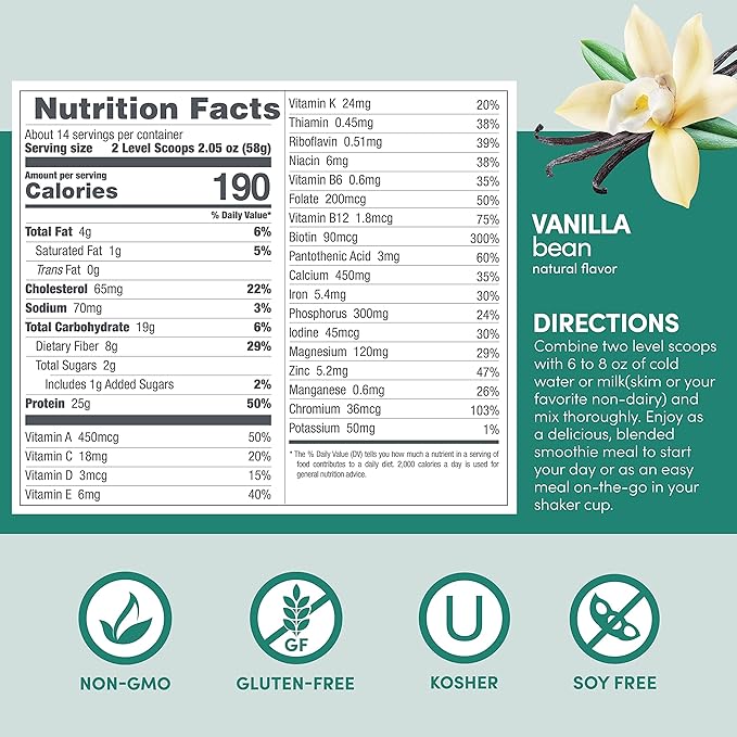 Designer Wellness, Designer Whey Protein Meal Replacement Powder, Organic Superfood Complex Carbs, Vitamins, Minerals, Gluten-Free, Vanilla Bean, 1.72 Pound