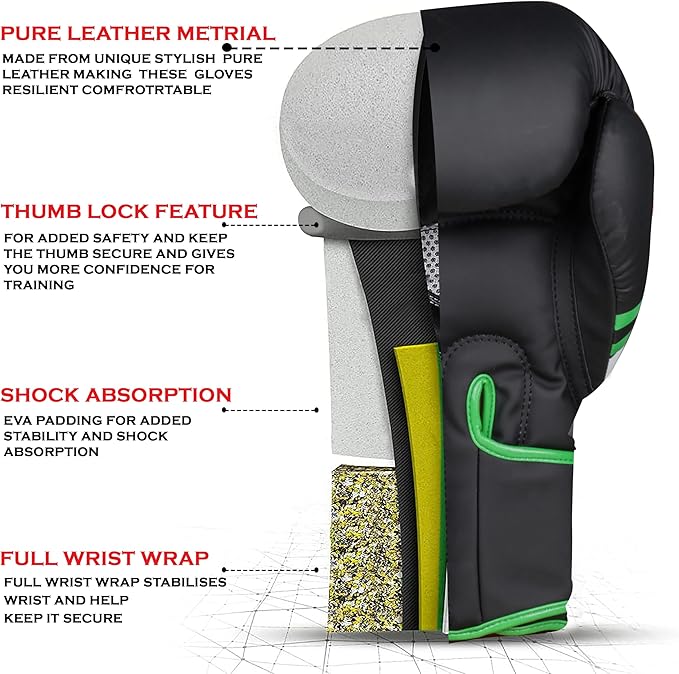 Boxing Gloves for Men & Women – Faux Leather Muay Thai, Kickboxing, MMA & Sparring Gloves – Training Heavy Bag Gloves with Secure Wrist Strap & Thumb Lock – 2 4 6 8 10 12 14 16oz