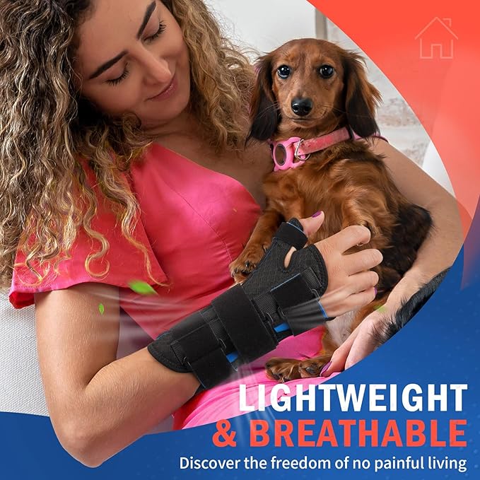 FEATOL Carpal Tunnel Wrist Brace Night Support, Thumb Spica Splint Left Hand for De Quervains Tenosynovitis, Tendonitis, Wrist Brace With Thumb Support-Large/XLarge-Women & Men, Black