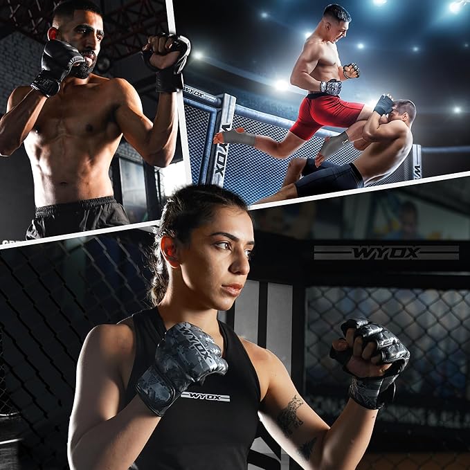 WYOX MMA Gloves for Men & Women β Grappling & Sparring Boxing Gloves with Open Palm Design, Padded Fingerless Training Gloves for Kickboxing, Muay Thai, Youth & Heavy Bag Workouts