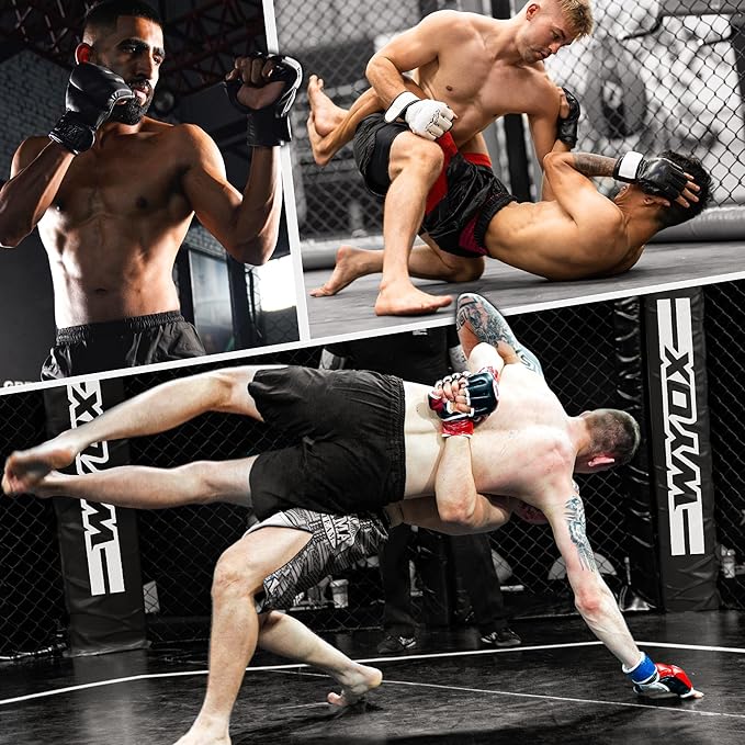 WYOX MMA Gloves for Men & Women β Grappling & Sparring Boxing Gloves with Open Palm Design, Padded Fingerless Training Gloves for Kickboxing, Muay Thai, Youth & Heavy Bag Workouts