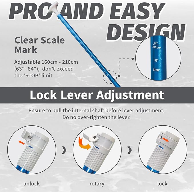 Paddle Board Paddle Detachable, Stand Up Paddle for Adults with Double Locks, Kayak Paddle Adjustable with Glass Fiber Blade, Floating Paddle Board Oar with Lightweight