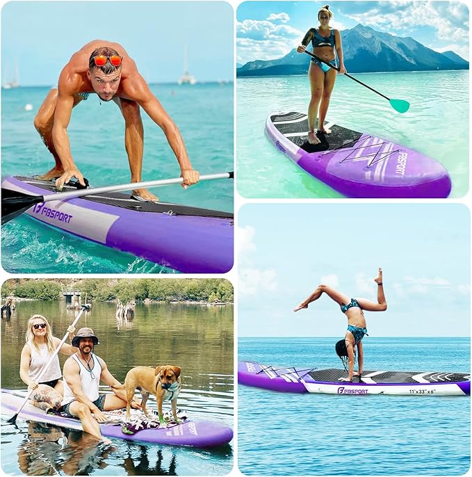 FBSPORT 11' Premium Stand Up Paddle Board, Yoga Board with Durable SUP Accessories & Carry Bag | Wide Stance, Surf Control, Non-Slip Deck, Leash, Paddle and Pump for Youth & Adult
