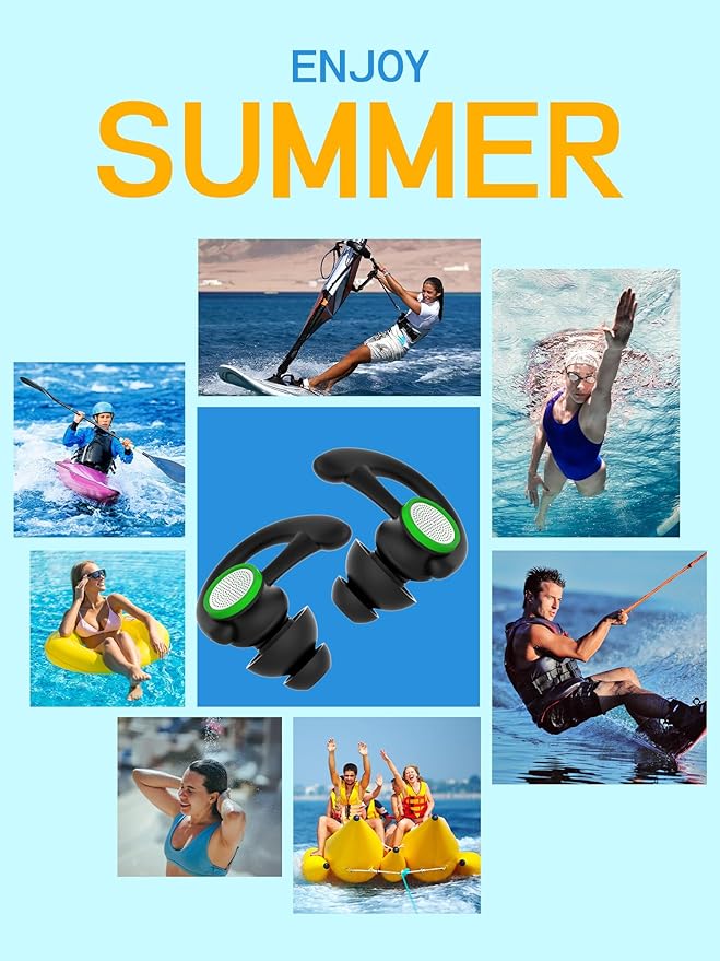 Hearprotek Swimmer Ear Plugs, 1 Pair Custom-fit Water Protection Adult Swimming Earplugs for Swimmers Surfer, Universal-fit with Lanyard, Perfect for Swimming,Surfing, Other Water Activities Black