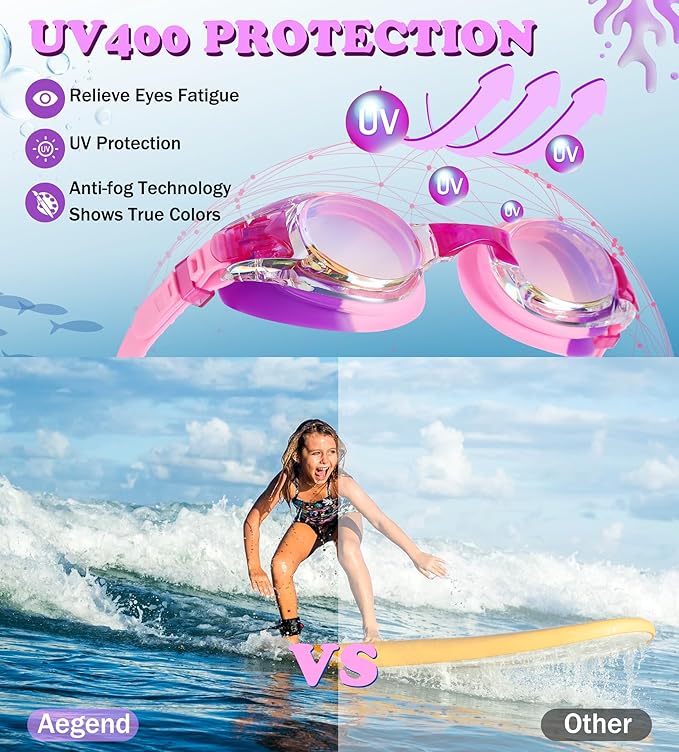 Aegend 2 Pack Kids Goggles, Swimming Goggles for Kids Age 4-16 Boys and Girls Youth, Anti-Fog Waterproof Anti-UV Pool Goggles