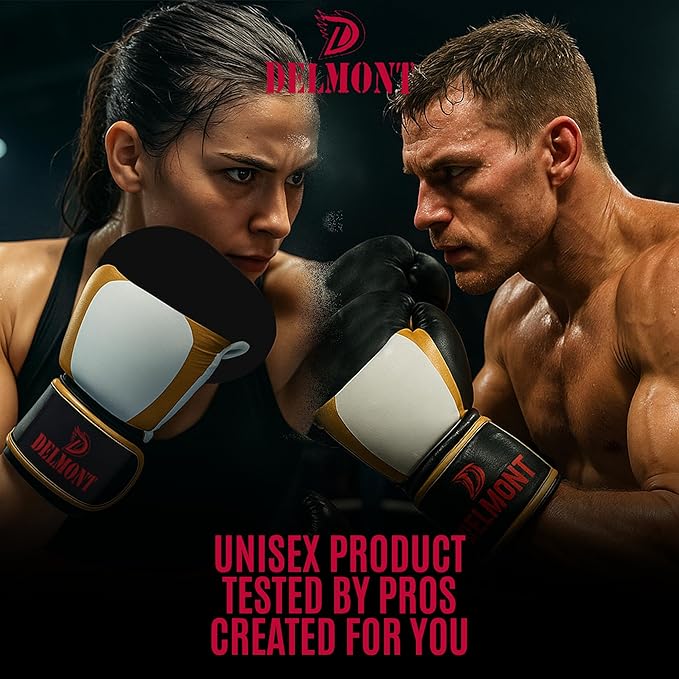 Delmont Boxing Gloves for Men and Women - Heavy Bag, Kickboxing, Sparring & Training Gloves with Multi-Layer Padding, Wrist Support & Breathable Lining - Pro Gloves for Adult Fighters & Beginners