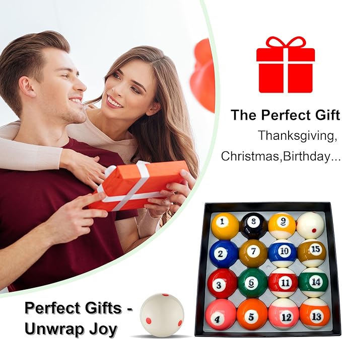 Billiard Balls Set 2-1/4" Regulation Size Pool Table Balls for Replacement (16 Resin Balls)