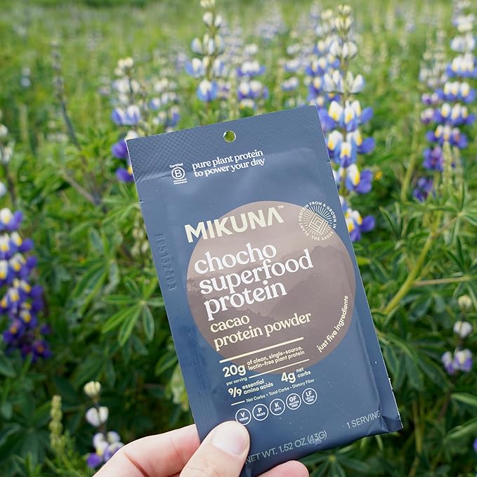 Mikuna Chocho Superfood Protein, Plant-Based Protein Powder, Travel Packs - Vegan, Gluten Free, 3g Net Carbs or Less, and Bioavailable, Non-Isolate (8 Servings, Cacao)