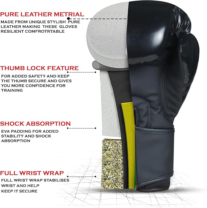 Boxing Gloves for Men & Women – Faux Leather Muay Thai, Kickboxing, MMA & Sparring Gloves – Training Heavy Bag Gloves with Secure Wrist Strap & Thumb Lock – 2 4 6 8 10 12 14 16oz