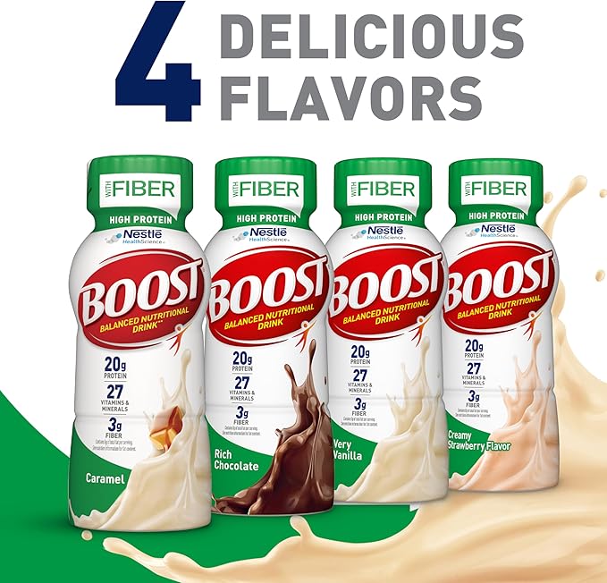 BOOST High Protein with Fiber Ready to Drink Complete Nutritional Drink, Caramel, 8 fl oz Bottle, 24 Pack