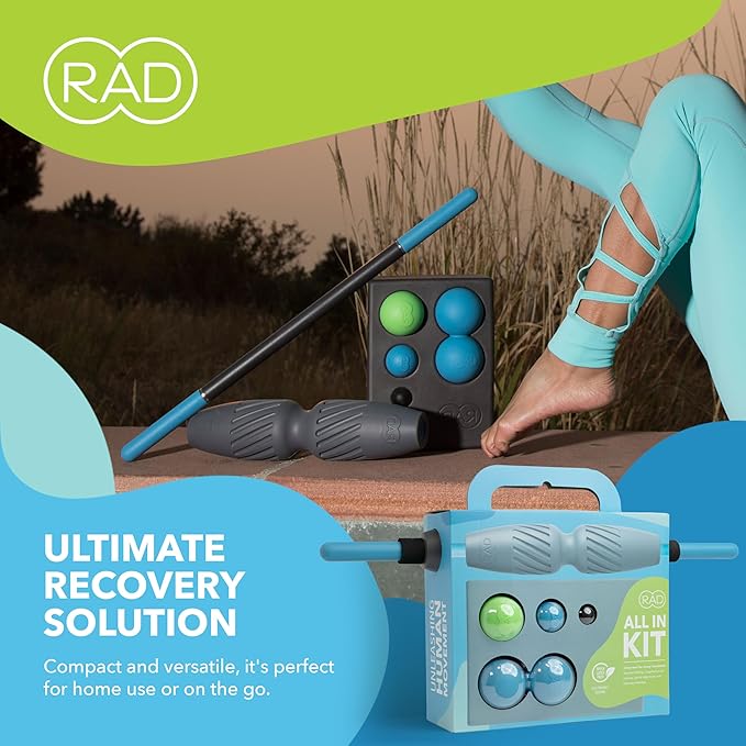 RAD All-in Kit – 7-in-1 Foam Roller Set for Myofascial Release – Includes Massage Roller Stick, Yoga Block, Massage Balls - Muscle Recovery Tools for Mobility & Flexibility