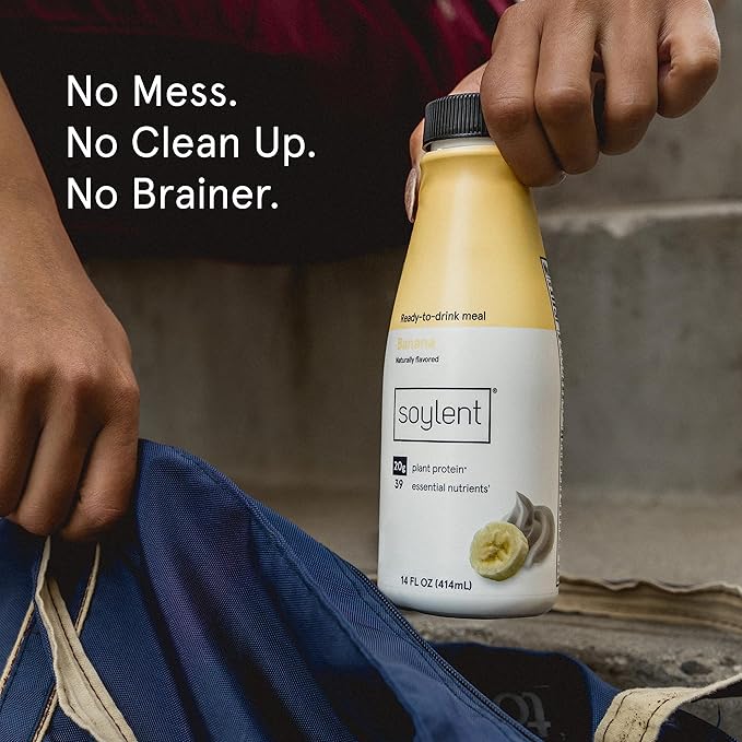 Soylent Banana Meal Replacement Shake, Ready-to-Drink Plant Based Protein Drink, Contains 20g Complete Vegan Protein and 1g Sugar, 14oz, 12 Pack