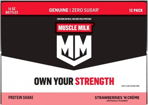 Muscle Milk Genuine Protein Shake, Strawberries 'N Crème, 25g Protein, 14 Fl Oz, 12 Pack