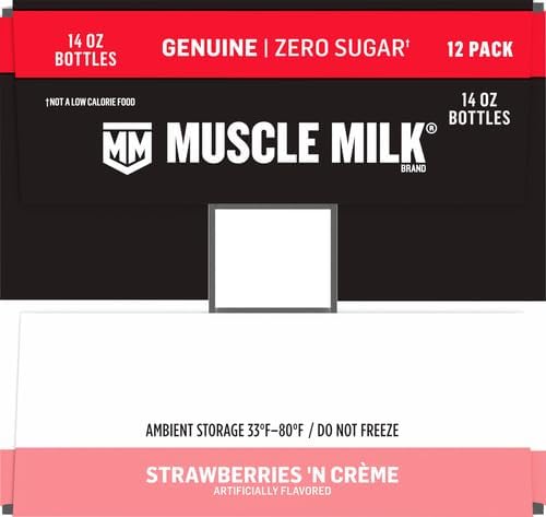 Muscle Milk Genuine Protein Shake, Strawberries 'N Crème, 25g Protein, 14 Fl Oz, 12 Pack