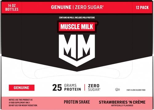 Muscle Milk Genuine Protein Shake, Strawberries 'N Crème, 25g Protein, 14 Fl Oz, 12 Pack