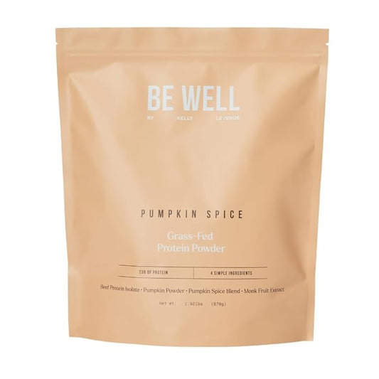Be Well by Kelly Pumpkin Spice Grass-Fed Beef Protein Powder, 23G of Protein & 3G Net Carbs (30 Servings) 9 Amino Acids + 3 BCAAs No Soy, No Dairy, Stevia-Free, No Sugar Added 1.92lb 870g