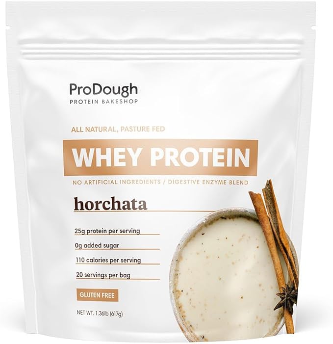 ProDough Gourmet Whey Isolate Hydrolized Protein Powder for Shake Mix- Easy Digest Enzyme Blend, 25g Protein per Serving, Natural Ingredients, Gluten Free, Keto Friendly (Horchata)