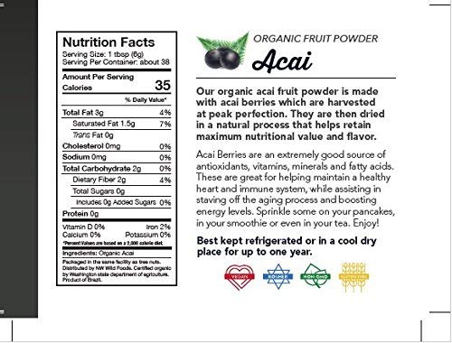 Organic Acai Powder - Northwest Wild Foods - Sweet Pure Dried Fruit Natural Hand Harvested - in Smoothies, Oatmeal, Dessert (1 Pound)