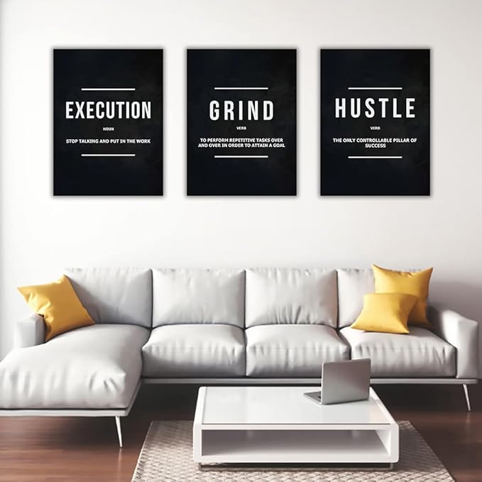 Success Canvas Painting Wall Art Quote Motivational Wall Art Execute Wall Decor 3 Pieces Black Poster Positive Inspirational Framed Artwork Prints Picture for Living Room Office 48''Wx 24''H