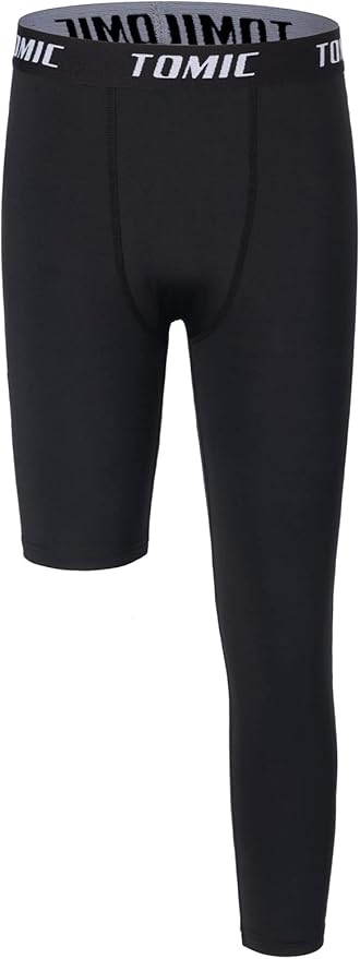 Tomic Youth Boys Kids One Leg 3/4 Leggings Compression Pants for Basketball Soccer Sports Athletic Training Tights Base Layer