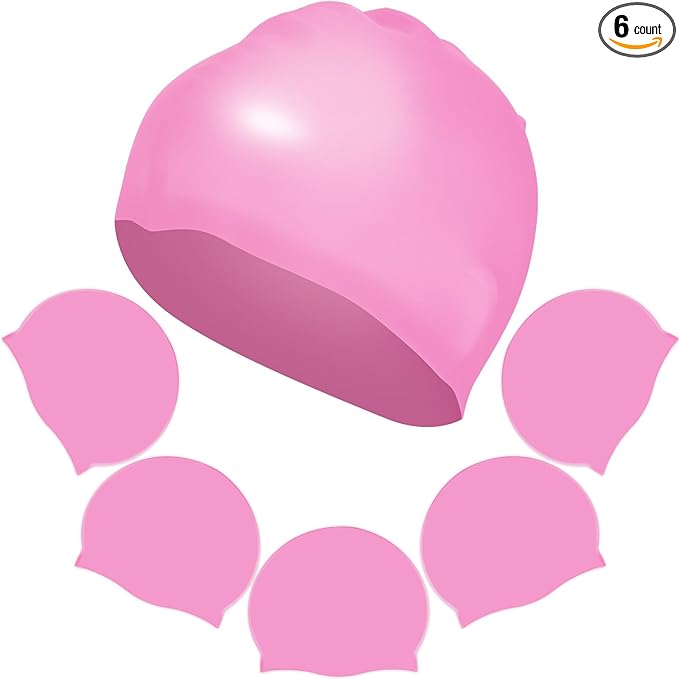 Syhood 6 Pieces Unisex Adult Silicone Swim Cap Waterproof Swimming Hat Non Slip Pool Hat Elastic Silicone Cap for Long and Short Hair