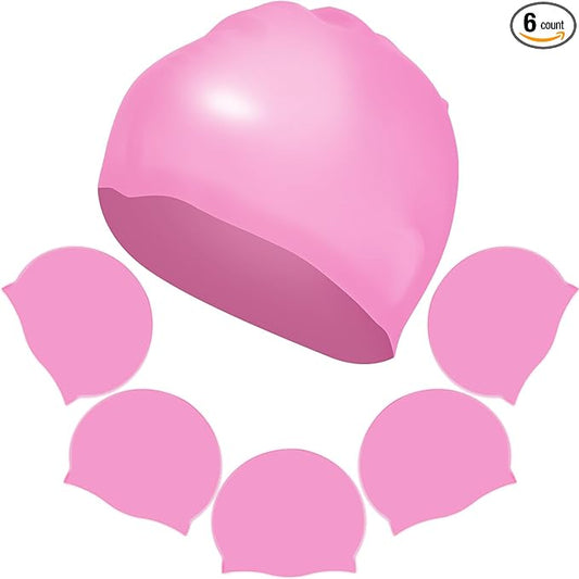 Syhood 6 Pieces Unisex Adult Silicone Swim Cap Waterproof Swimming Hat Non Slip Pool Hat Elastic Silicone Cap for Long and Short Hair